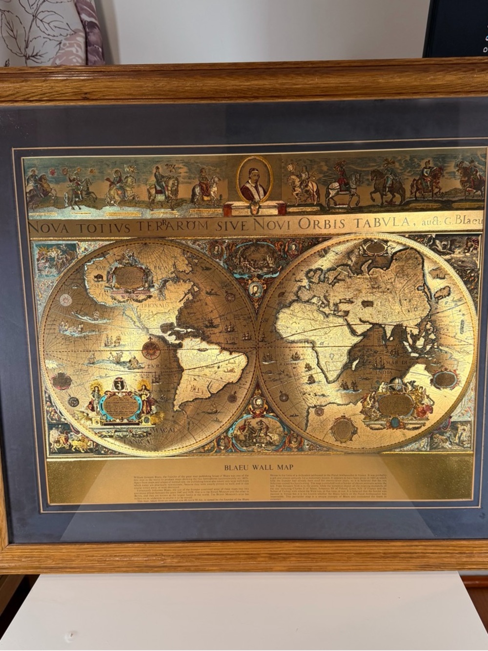 Wall Map Framed Gold and Brown World Map Art